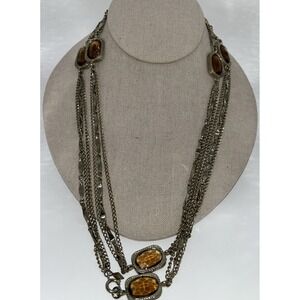 Vintage Sarah Coventry Necklace Faceted Amber Glass Multi Chain Long Signed Chic